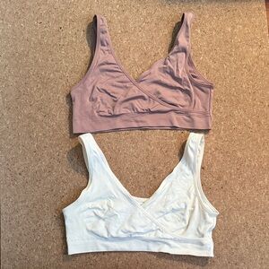 Auden Seamless Nursing Bralette Bundle - Cream & Purple Size Medium